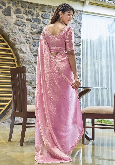 Dusty Pink Embroidered Silk Saree Set