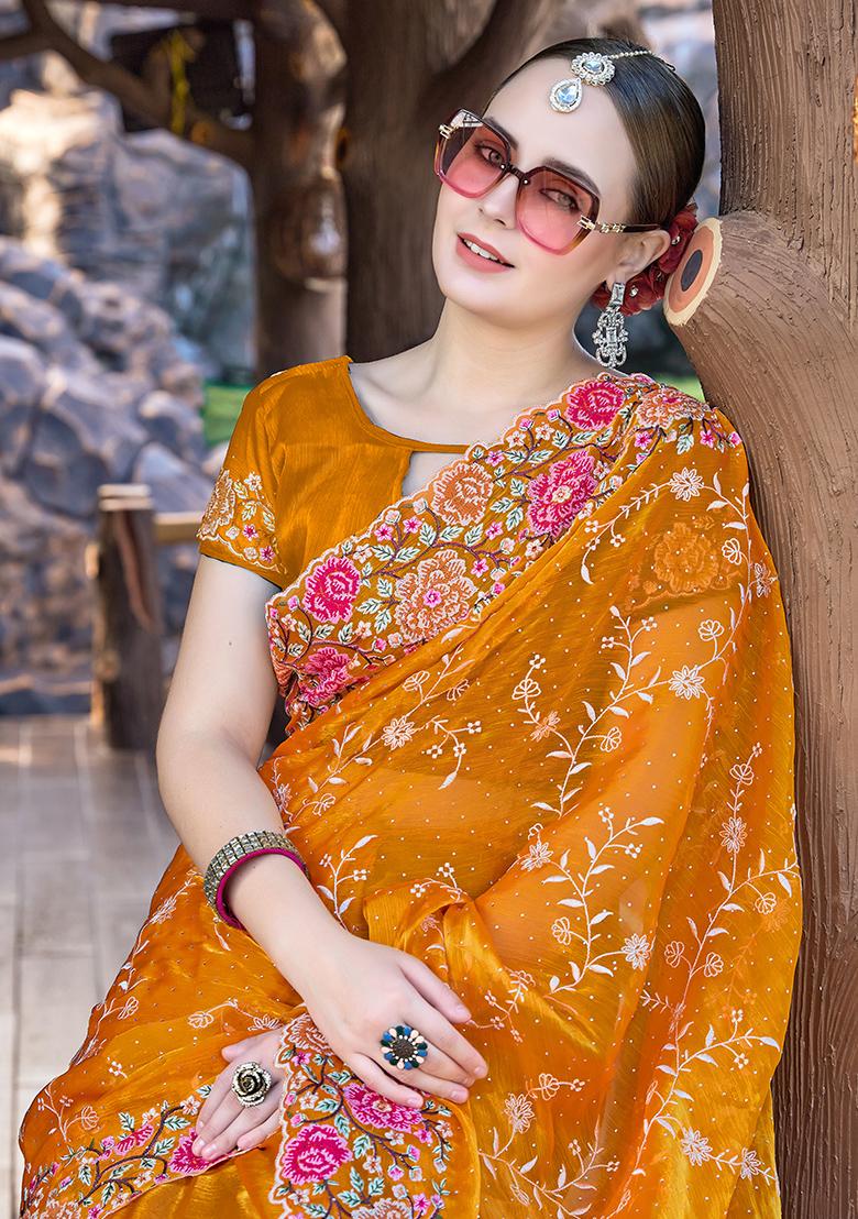 Mustrd Embroidered Silk Saree Set - Indya