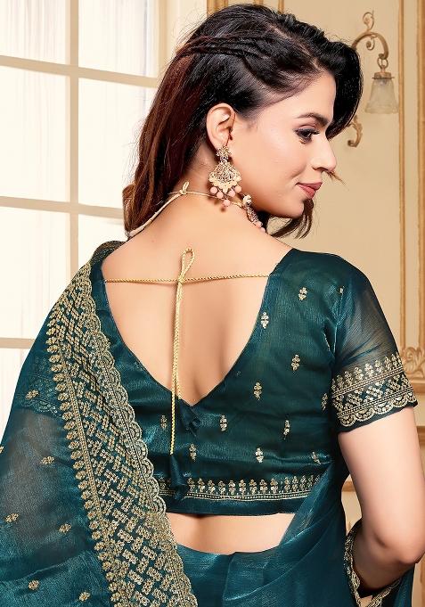 Morpeach Embroidered Silk Saree Set