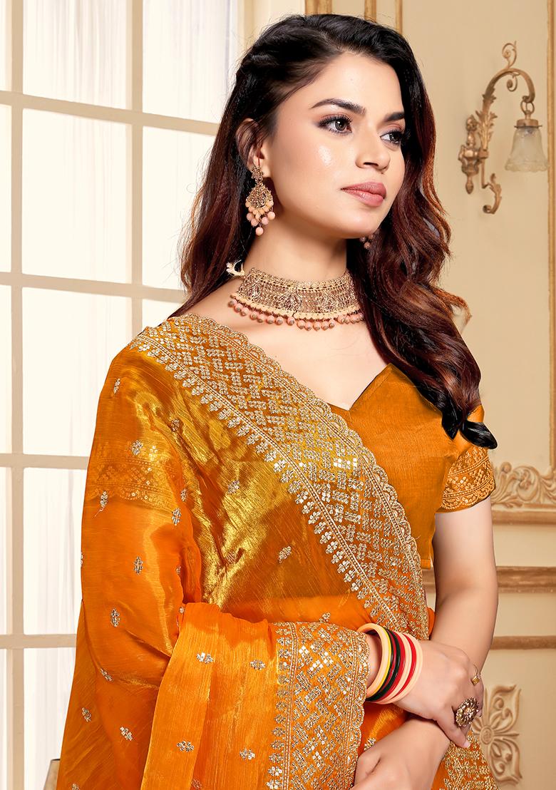 Mustrad Embroidered Silk Saree Set - Indya