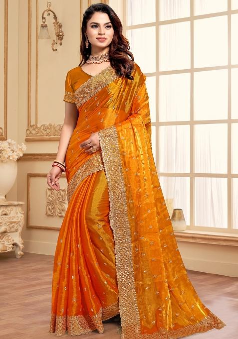 Mustrad Embroidered Silk Saree Set