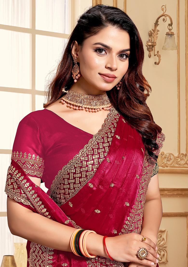 Cherry Embroidered Silk Saree Set - Indya