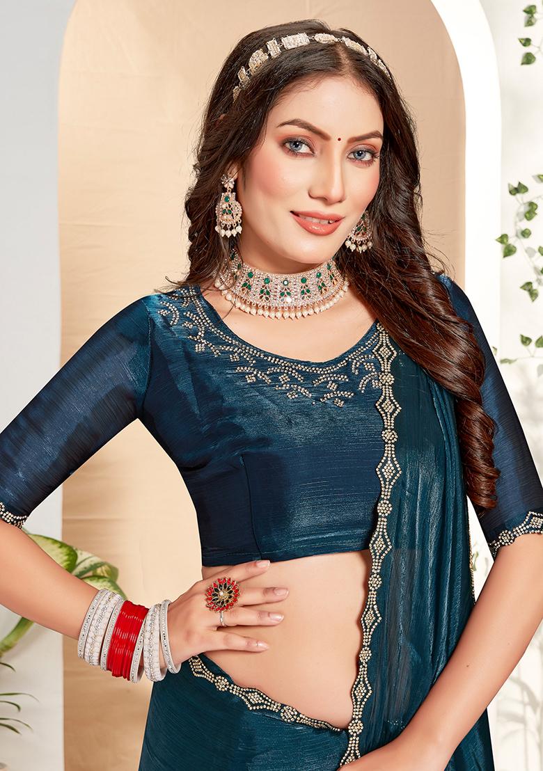 Morpeach Embroidered Silk Saree Set - Indya