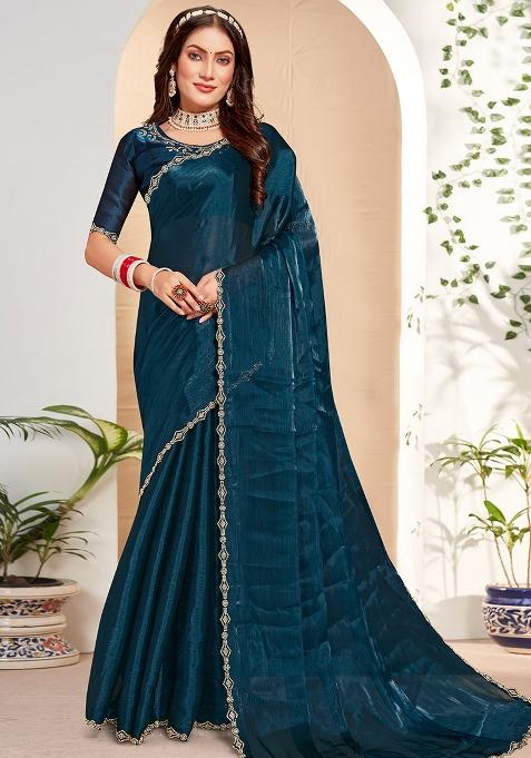 Morpeach Embroidered Silk Saree Set