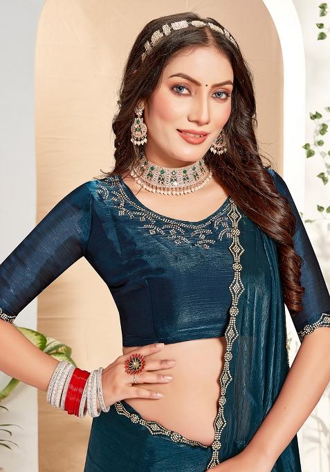 Morpeach Embroidered Silk Saree Set