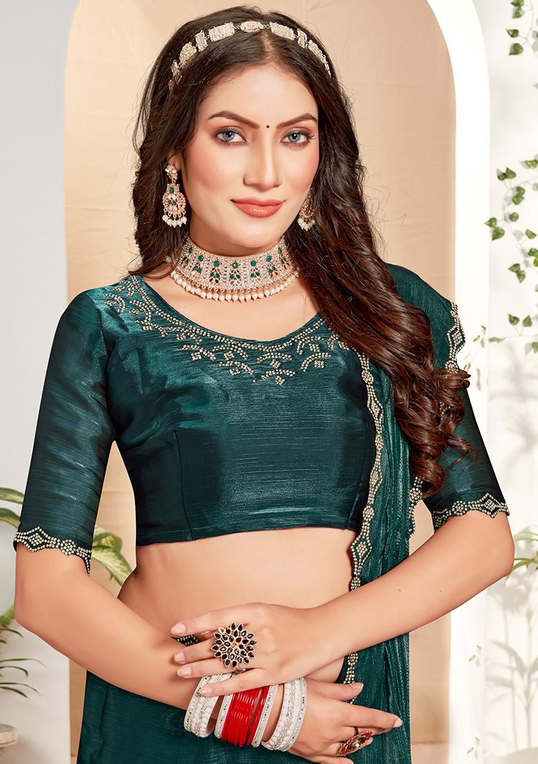 Rama Embroidered Silk Saree Set - Indya