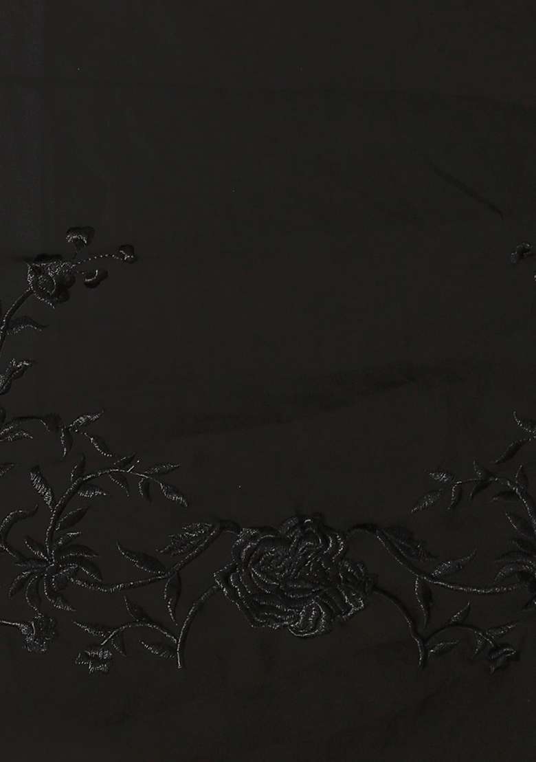 Black White Embroidered Georgette Saree Set for Diwali and Festive Wear - Indya