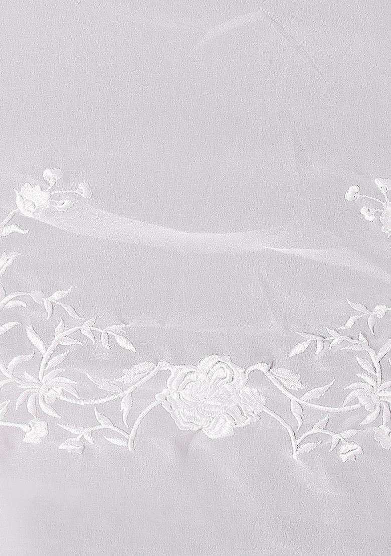 White Red Embroidered Georgette Saree Set - Indya