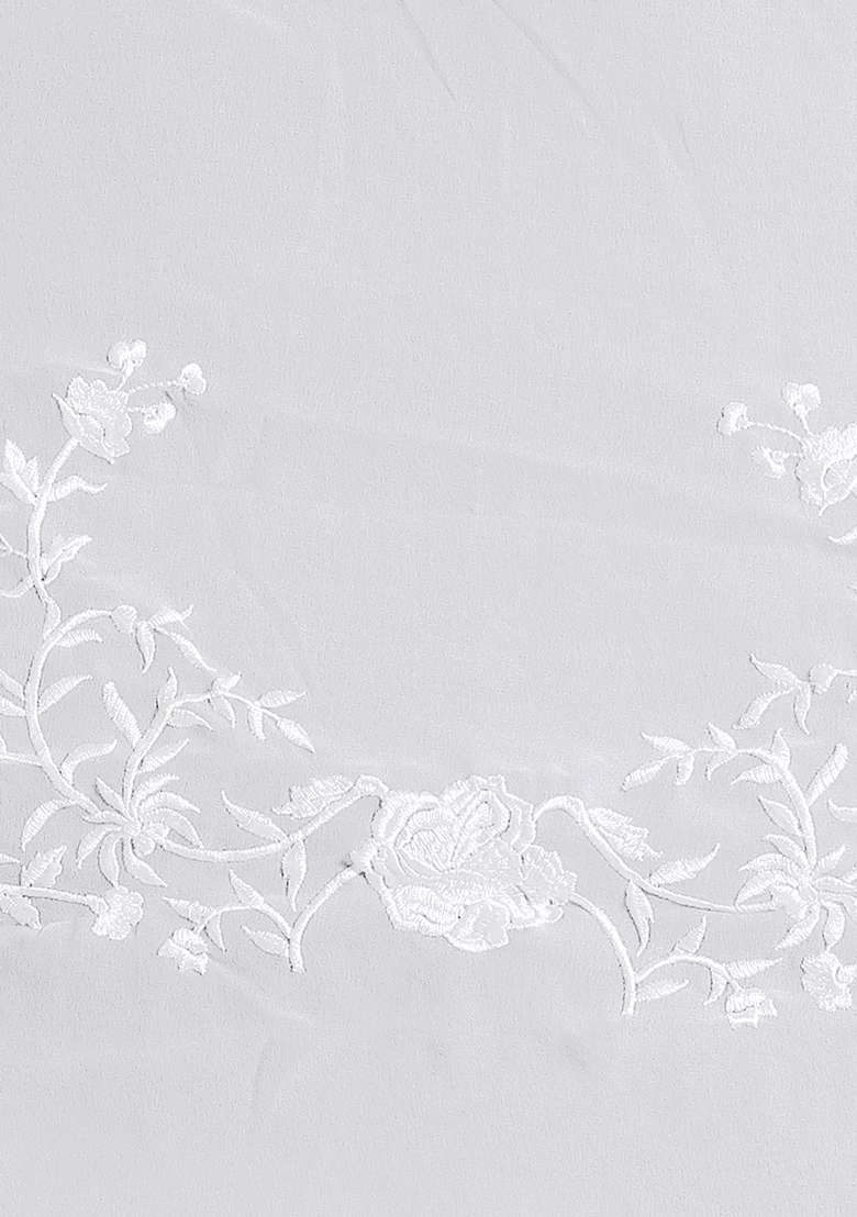 White Black Embroidered Georgette Saree Set for Diwali and Festive Wear - Indya