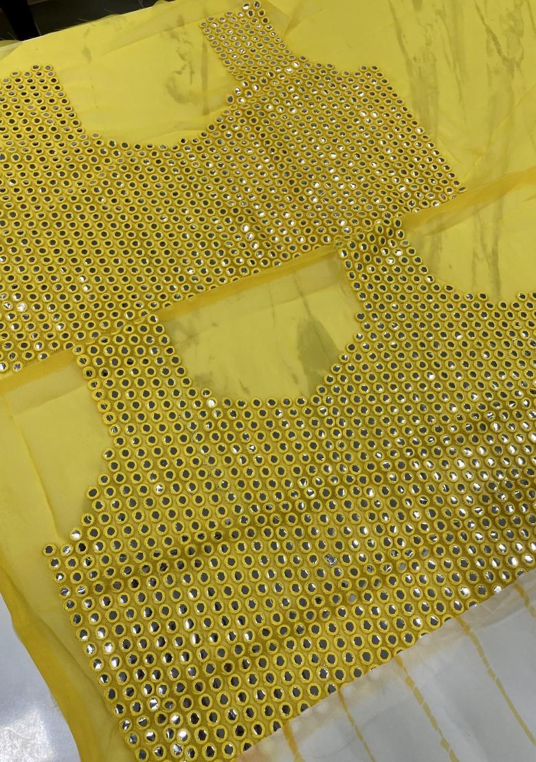 Cream Embroidered Blended Saree Set - Indya