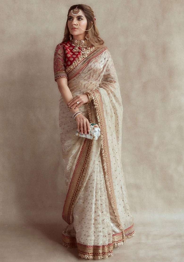 Grey Embroidered Blended Saree Set for Diwali and Festive Wear - Indya