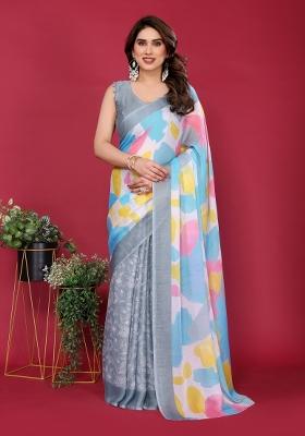 Pink Printed Blended Saree Collection