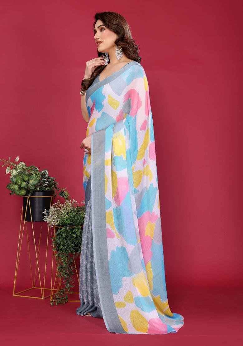 Pink Printed Blended Saree Collection