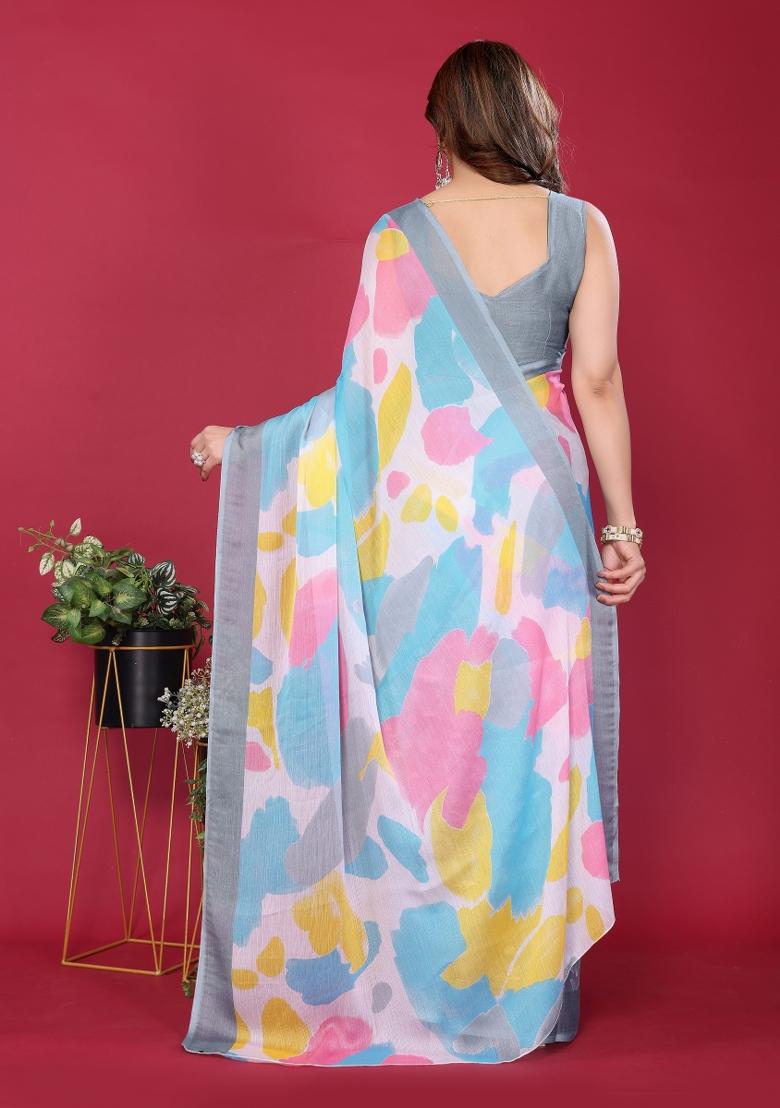 Pink Printed Blended Saree Collection