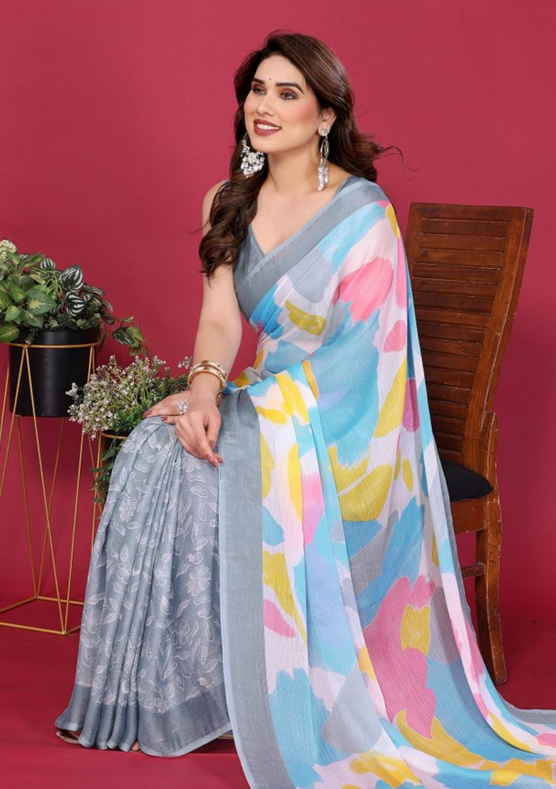 Pink Printed Blended Saree Collection