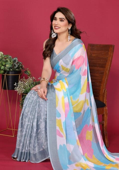 Pink Printed Blended Saree Collection