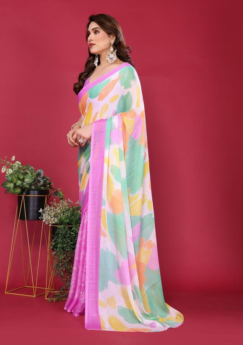 Purple Printed Blended Saree Collection - Indya