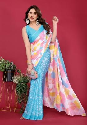 Sky Printed Blended Saree Collection