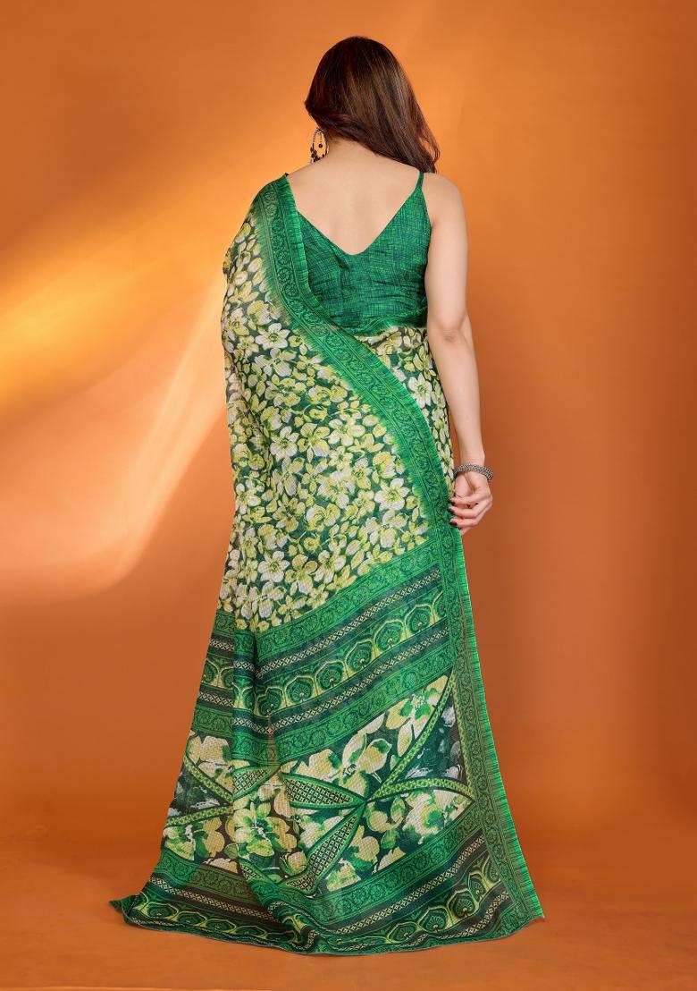 Green Printed Blended Saree Collection