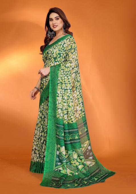 Green Printed Blended Saree Collection