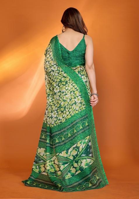 Green Printed Blended Saree Collection