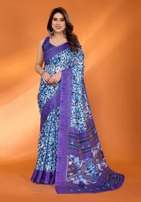 Purple Printed Blended Saree Collection