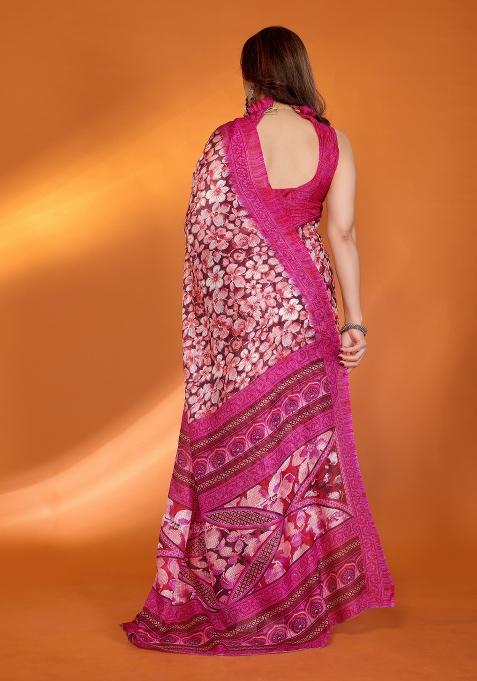 Pink Printed Blended Saree Collection