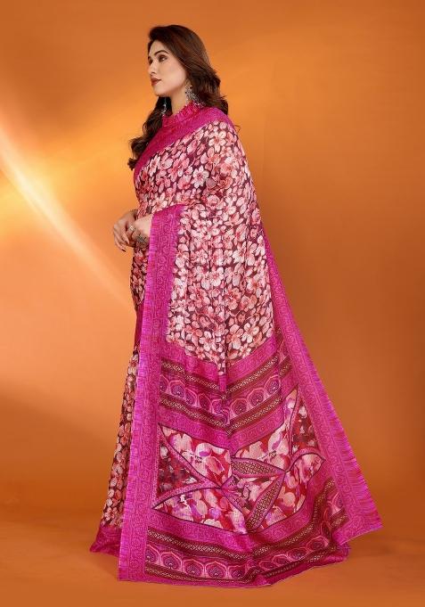 Pink Printed Blended Saree Collection
