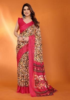 Red Printed Blended Saree Collection