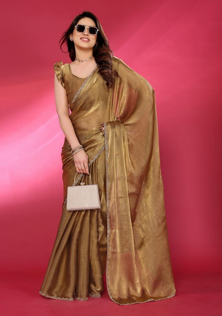 Gold Printed Blended Saree Collection