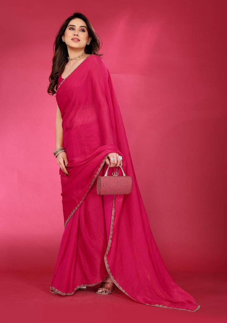 Pink Printed Blended Saree Collection