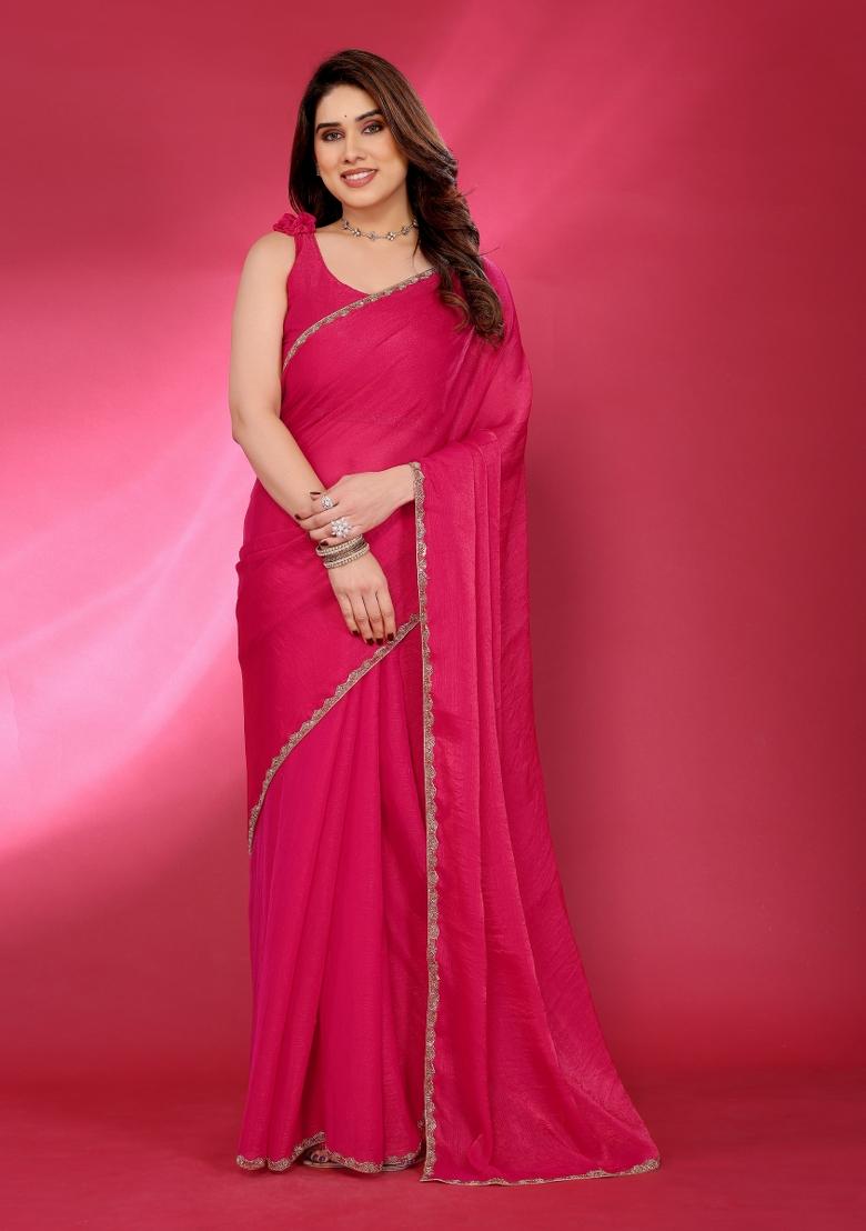 Pink Printed Blended Saree Collection