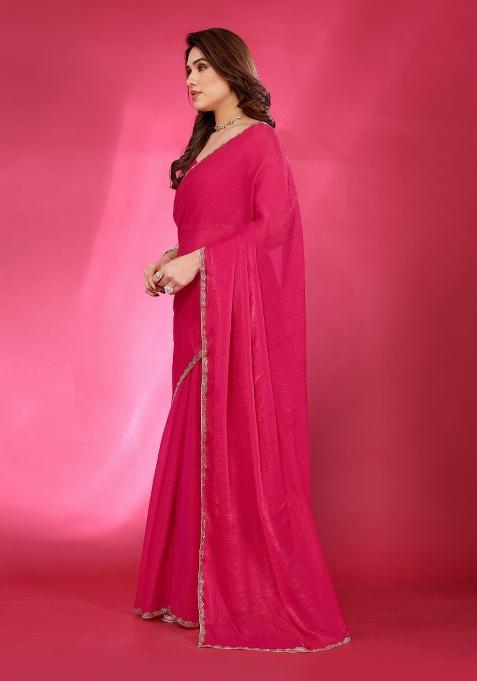 Pink Printed Blended Saree Collection