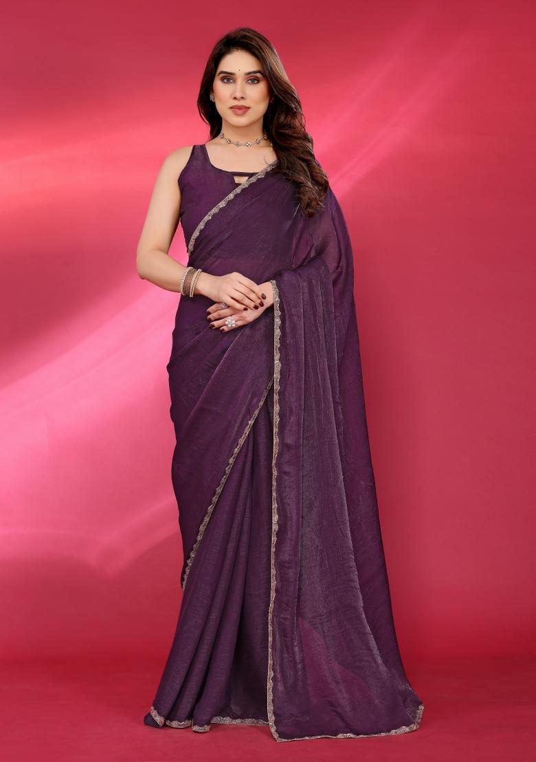 Wine Printed Blended Saree Collection