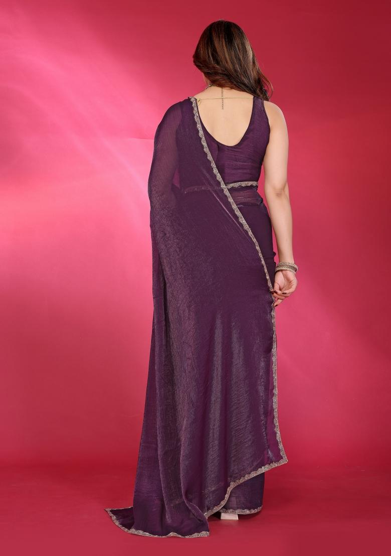 Wine Printed Blended Saree Collection