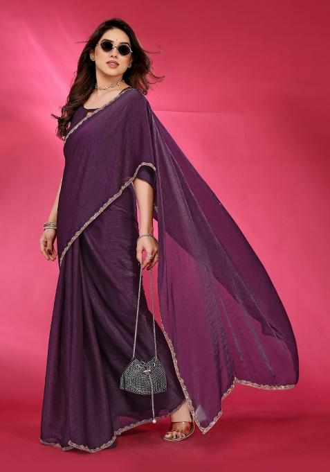Wine Printed Blended Saree Collection