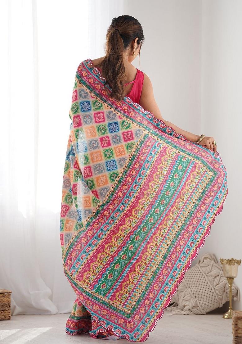 Multicolor Printed Blended Saree Collection