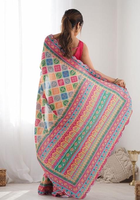 Multicolor Printed Blended Saree Collection