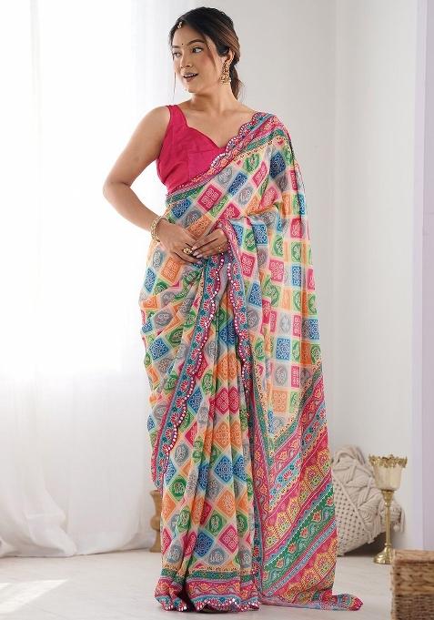 Multicolor Printed Blended Saree Collection