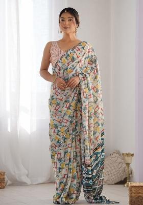 Multicolor Printed Blended Saree Collection