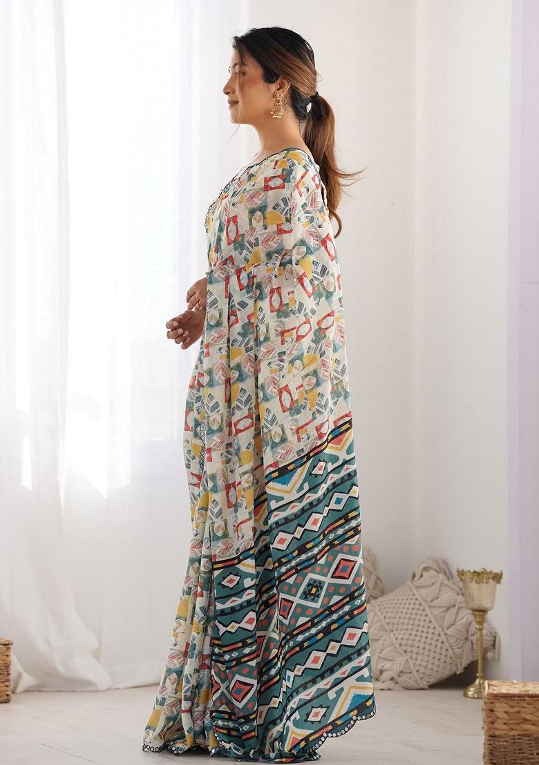 Multicolor Printed Blended Saree Collection - Indya