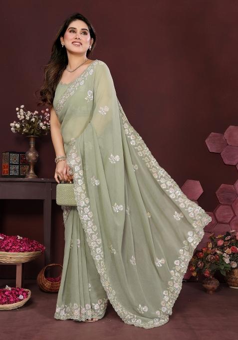 Pista Printed Blended Saree Collection