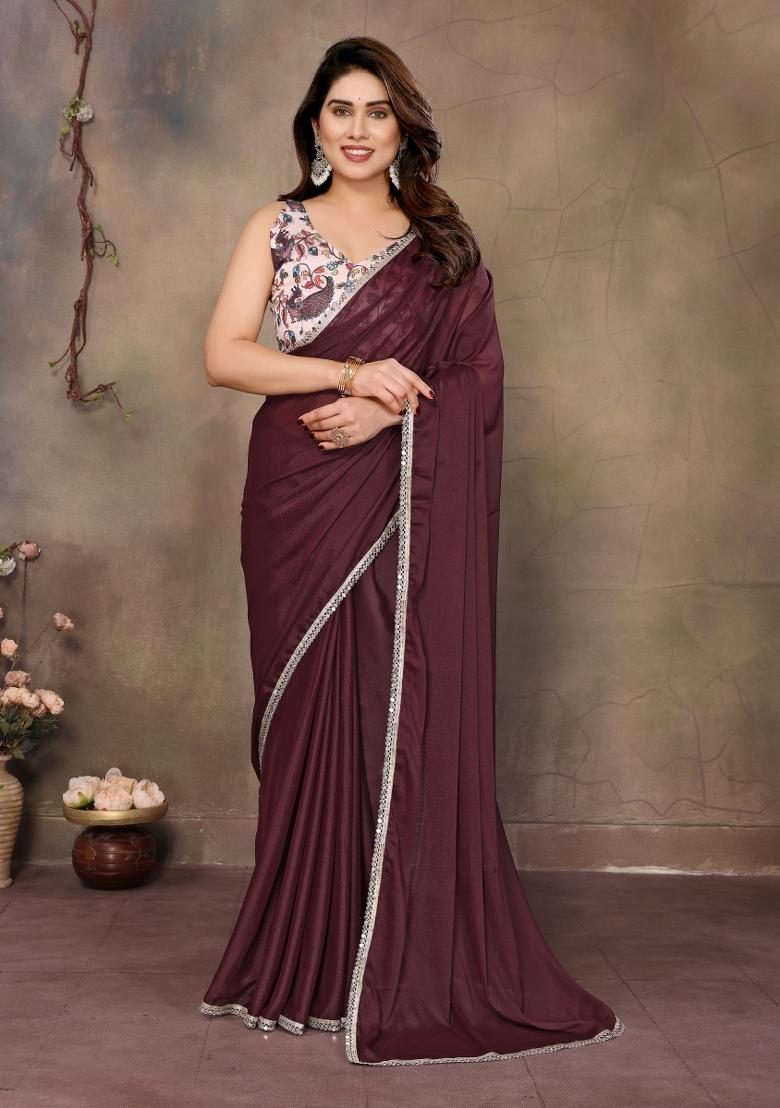 Brown Printed Blended Saree Collection - Indya