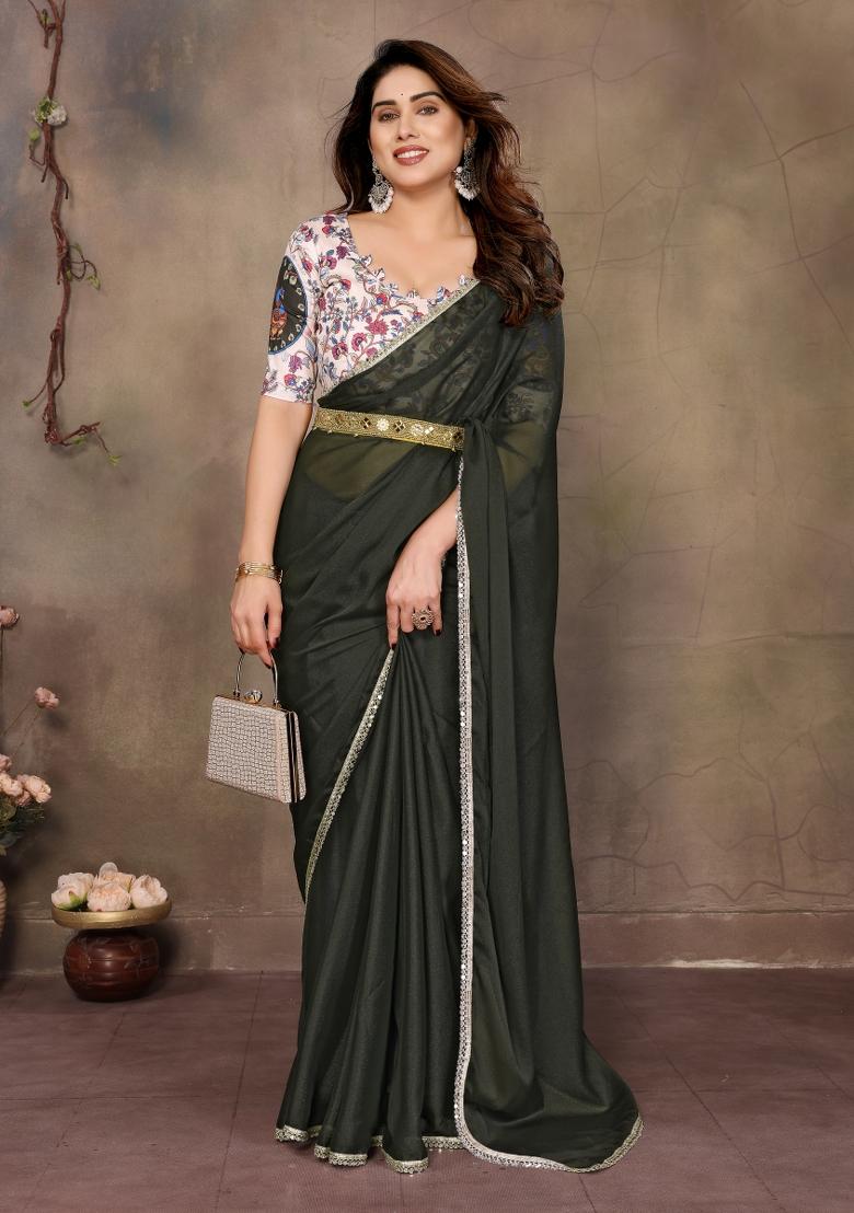 Mehendi Printed Blended Saree Collection - Indya