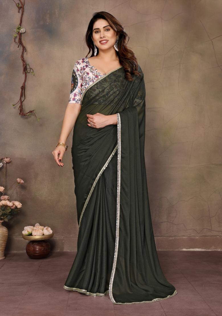 Mehendi Printed Blended Saree Collection - Indya