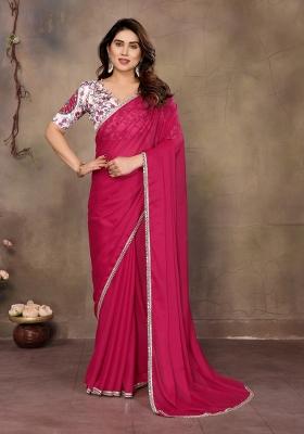 Pink Printed Blended Saree Collection