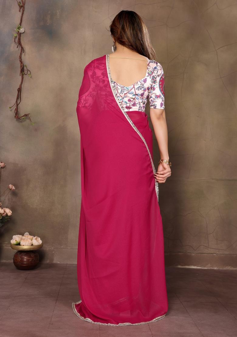 Pink Printed Blended Saree Collection