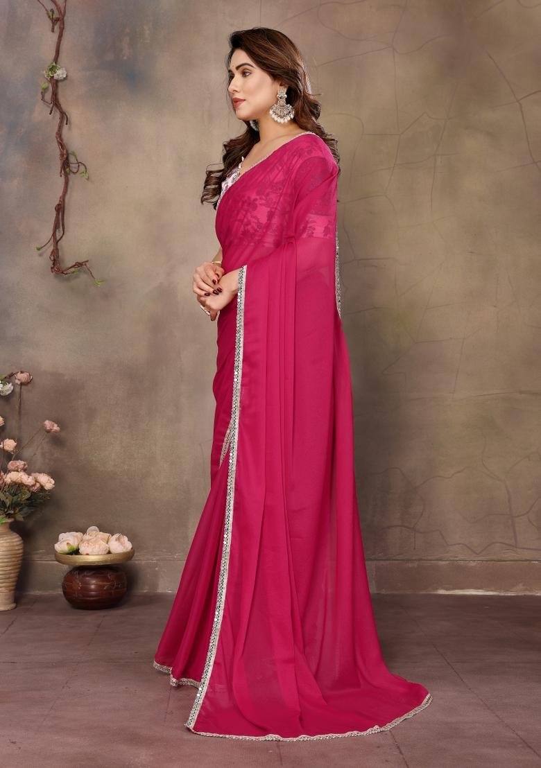Pink Printed Blended Saree Collection