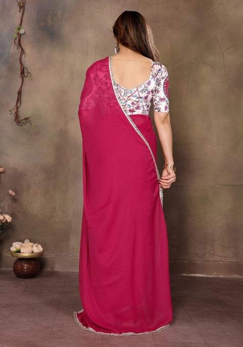 Pink Printed Blended Saree Collection