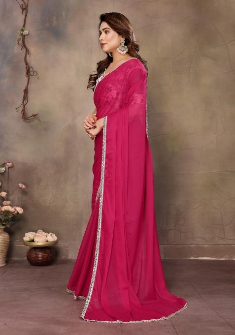 Pink Printed Blended Saree Collection